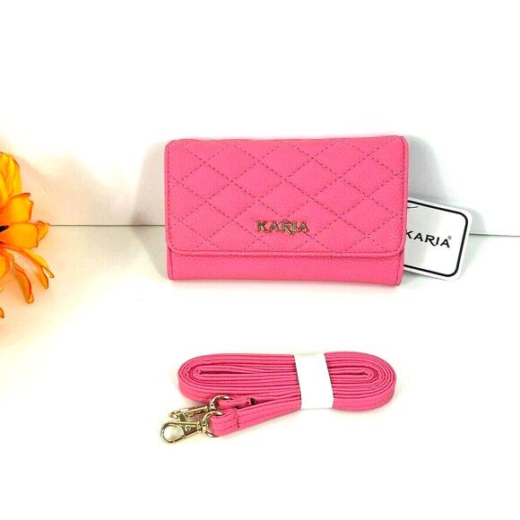 KARIA Women's Cellphone Crossbody Bag Pink Detachable Strap Great for to Her NEW - Picture 6 of 14